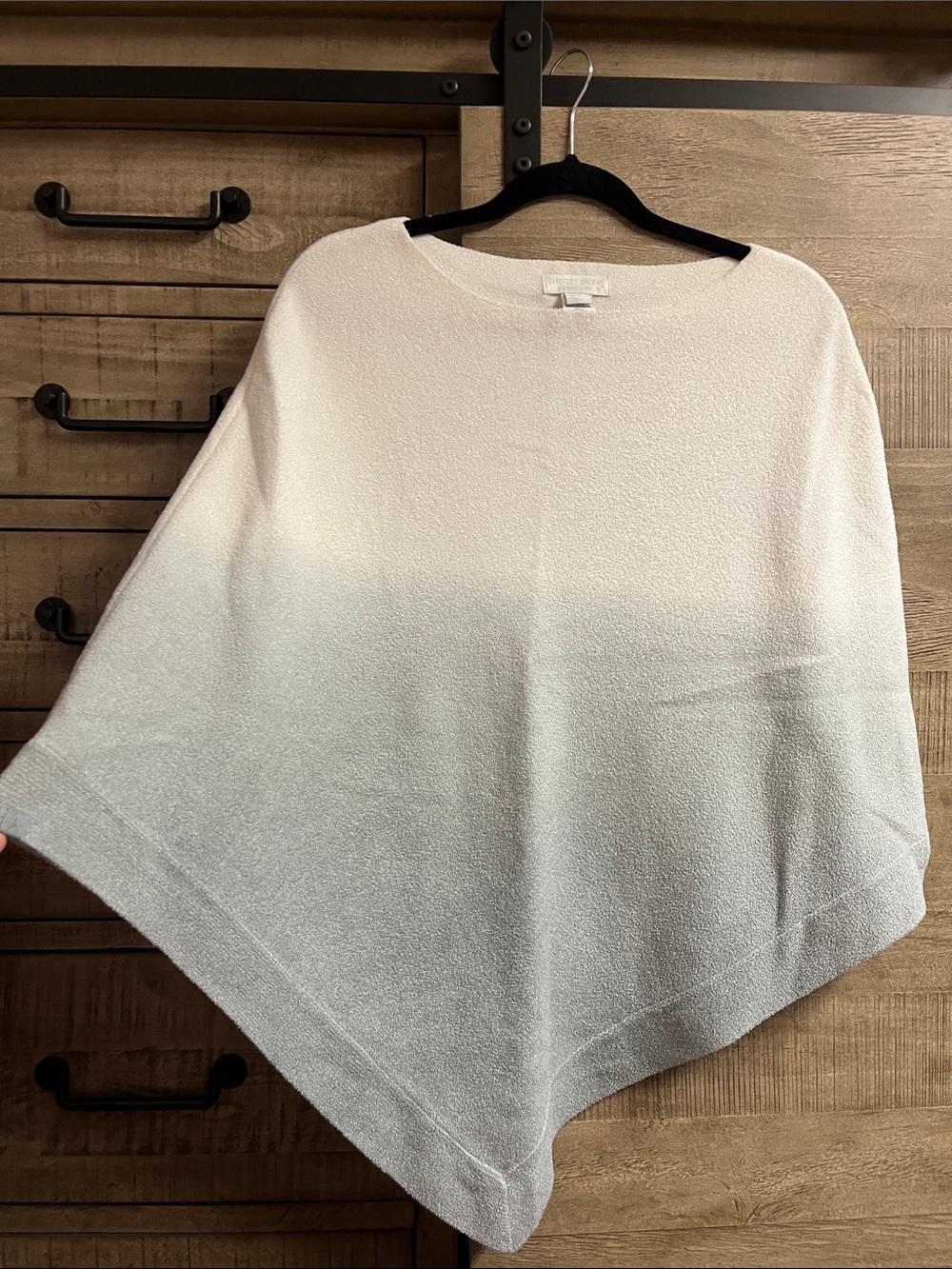 Barefoot Dreams White to Light Gray Ombre Poncho Sweater